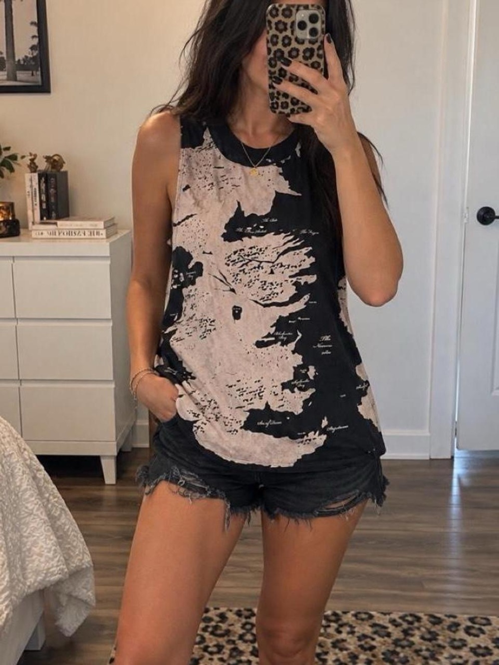 HBO game of thrones Black & Beige Wash Print Muscle Tank Top